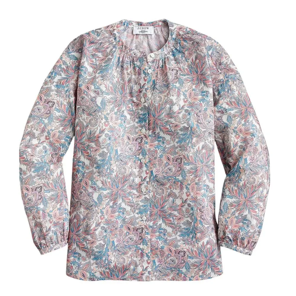 J. Crew x Liberty London Faraway Plum Floral Cotton Voile Button Front Top